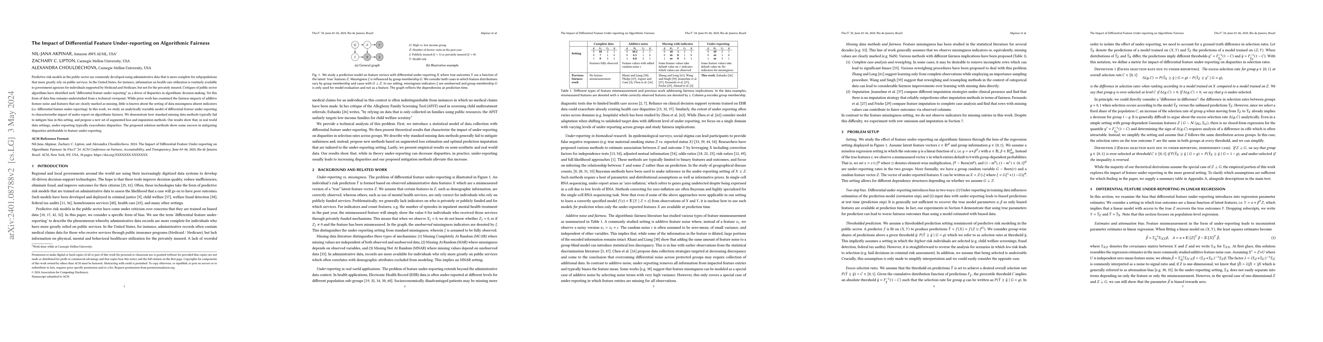 Thumbnail for The Impact of Differential Feature Under-reporting on Algorithmic
  Fairness