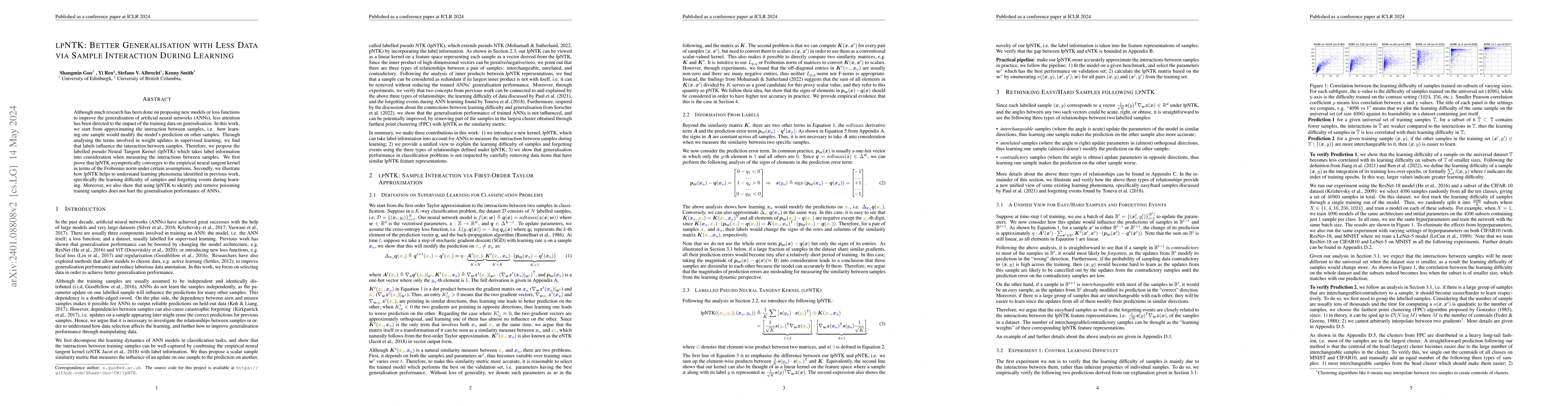Thumbnail for lpNTK: Better Generalisation with Less Data via Sample Interaction
  During Learning