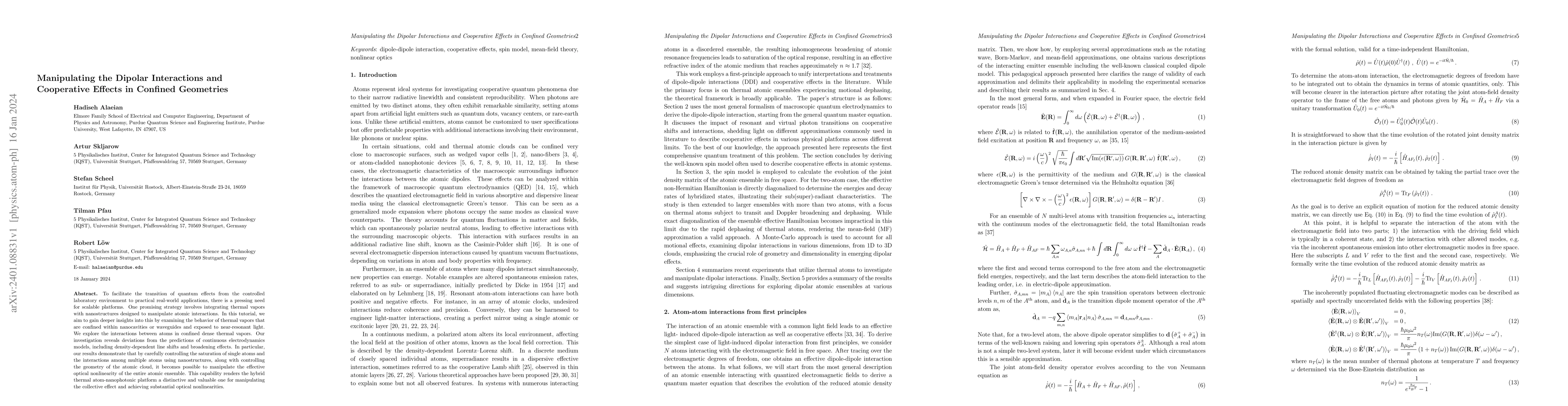 Thumbnail for Manipulating the Dipolar Interactions and Cooperative Effects in
  Confined Geometries