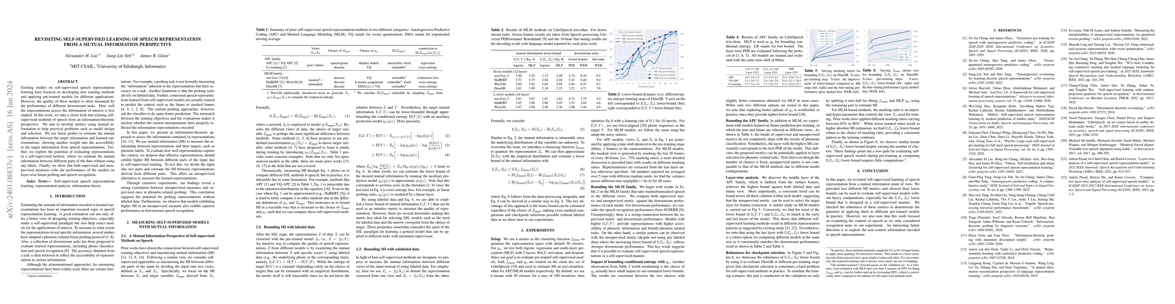 Thumbnail for Revisiting Self-supervised Learning of Speech Representation from a
  Mutual Information Perspective