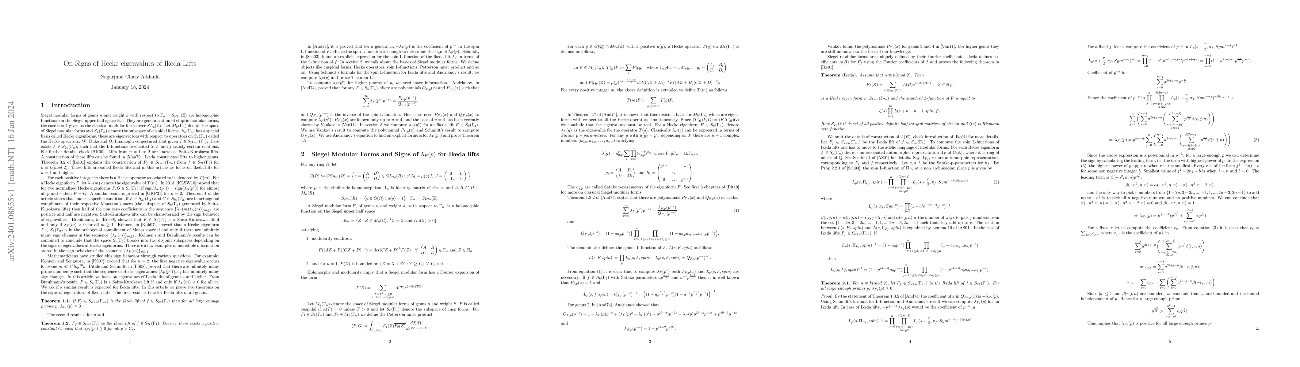Thumbnail for On Signs of Hecke eigenvalues of Ikeda lifts