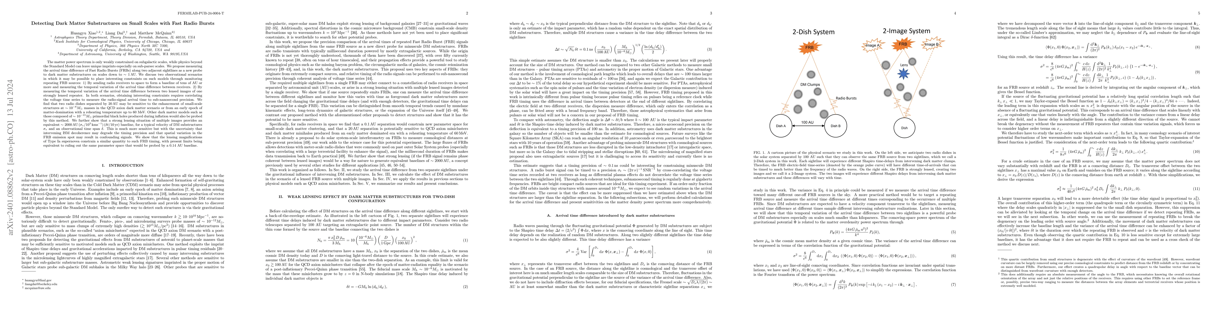 Thumbnail for Detecting Dark Matter Substructures on Small Scales with Fast Radio
  Bursts