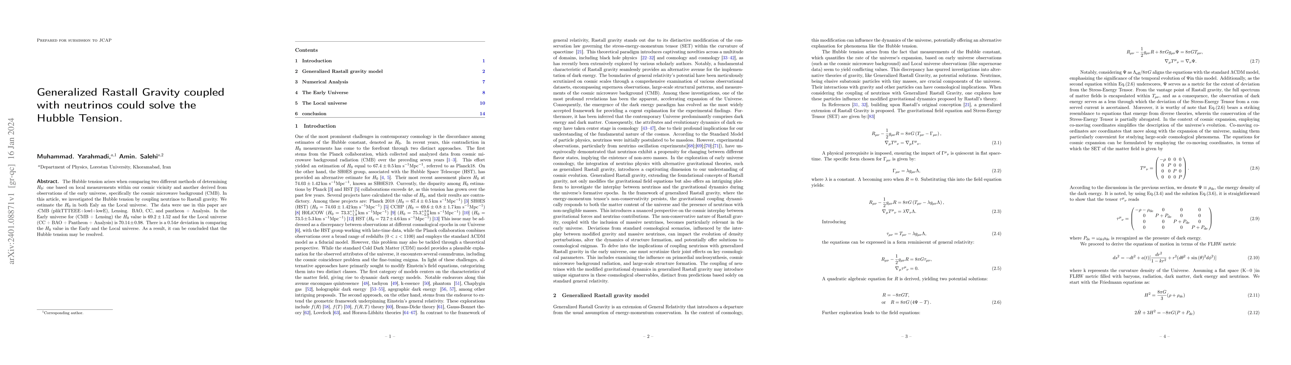 Thumbnail for Generalized Rastall Gravity coupled with neutrinos could solve the
  Hubble Tension