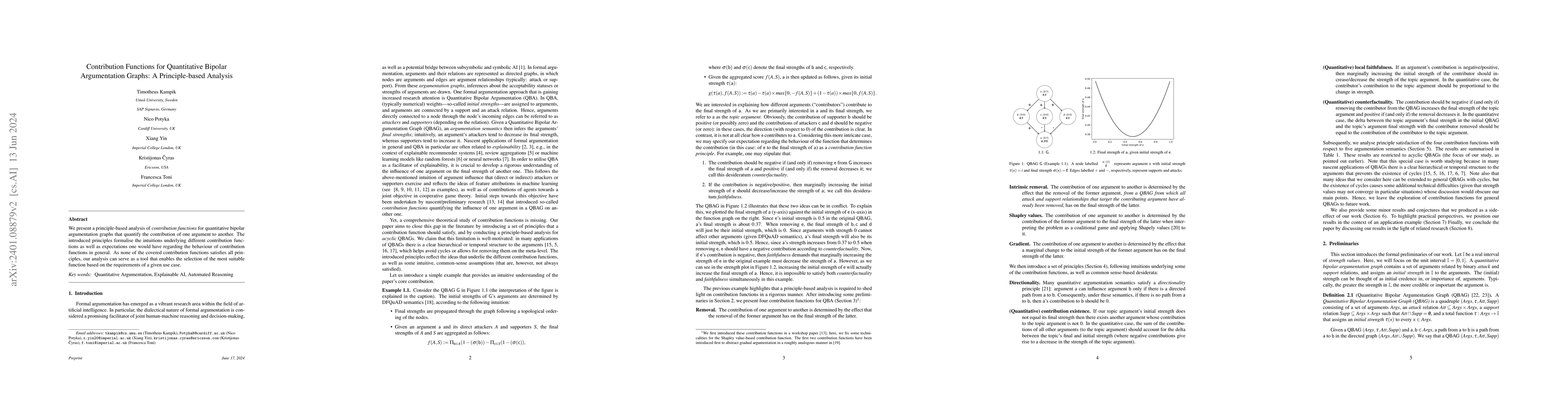 Thumbnail for Contribution Functions for Quantitative Bipolar Argumentation Graphs: A
  Principle-based Analysis