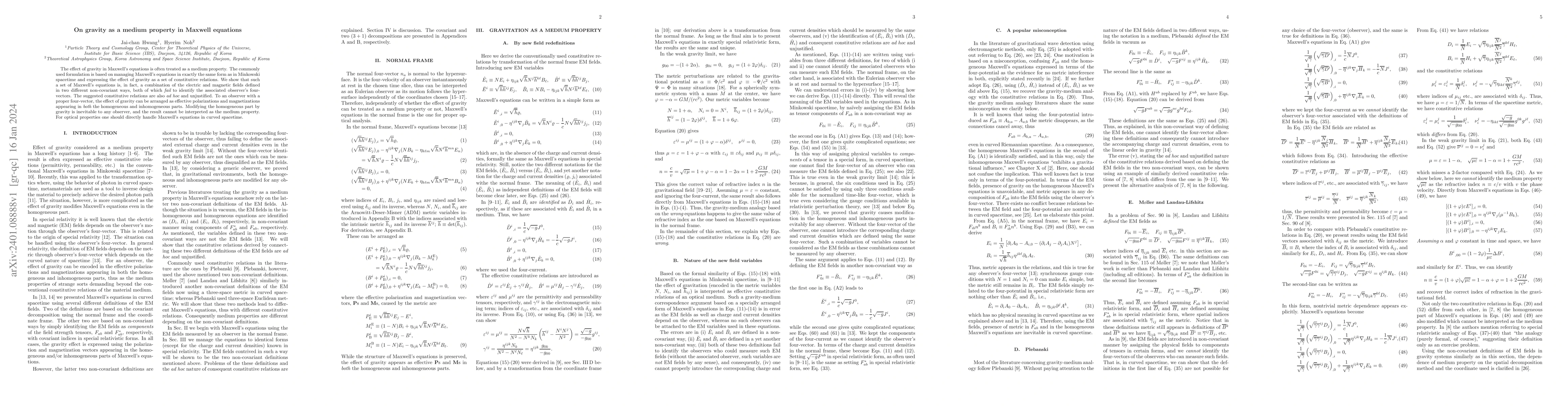 Thumbnail for On gravity as a medium property in Maxwell equations