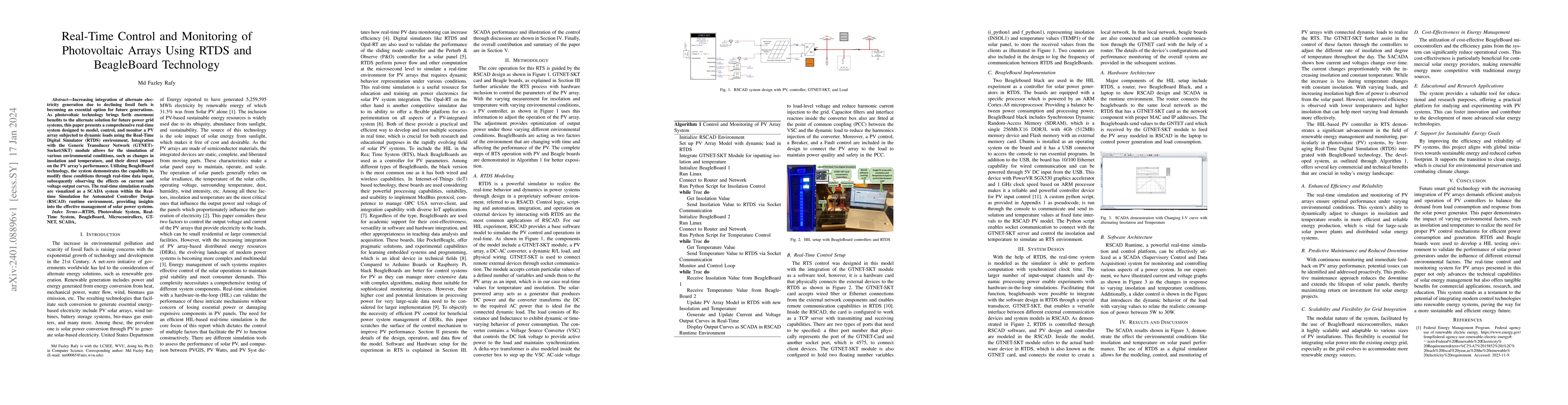 Thumbnail for Real-Time Control and Monitoring of Photovoltaic Arrays Using RTDS and
  BeagleBoard Technology