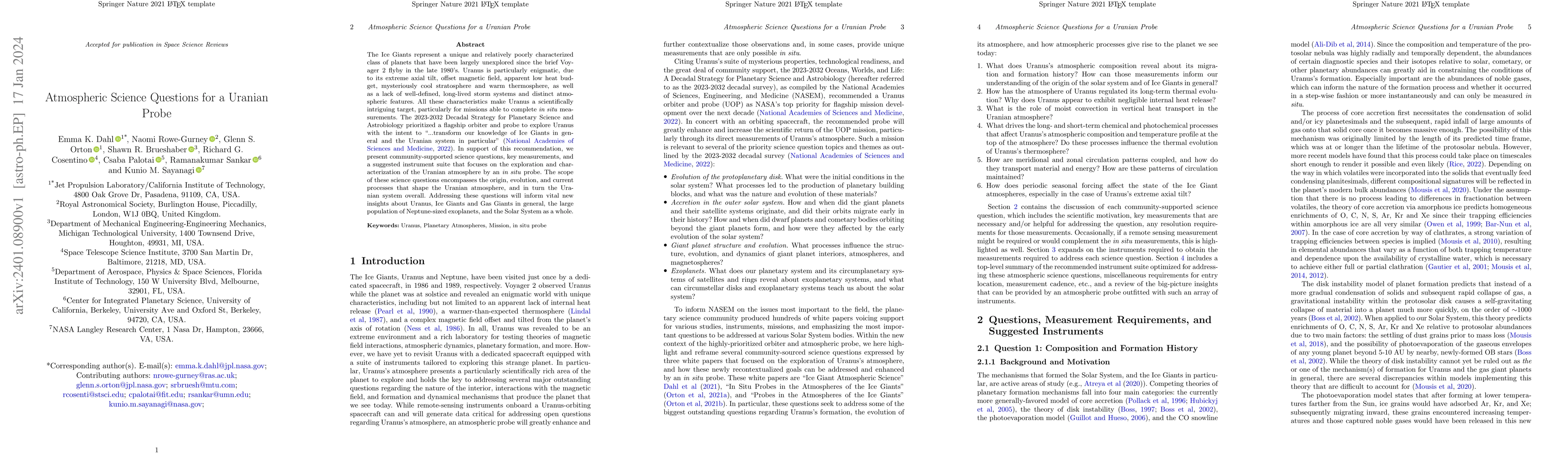 Thumbnail for Atmospheric Science Questions for a Uranian Probe