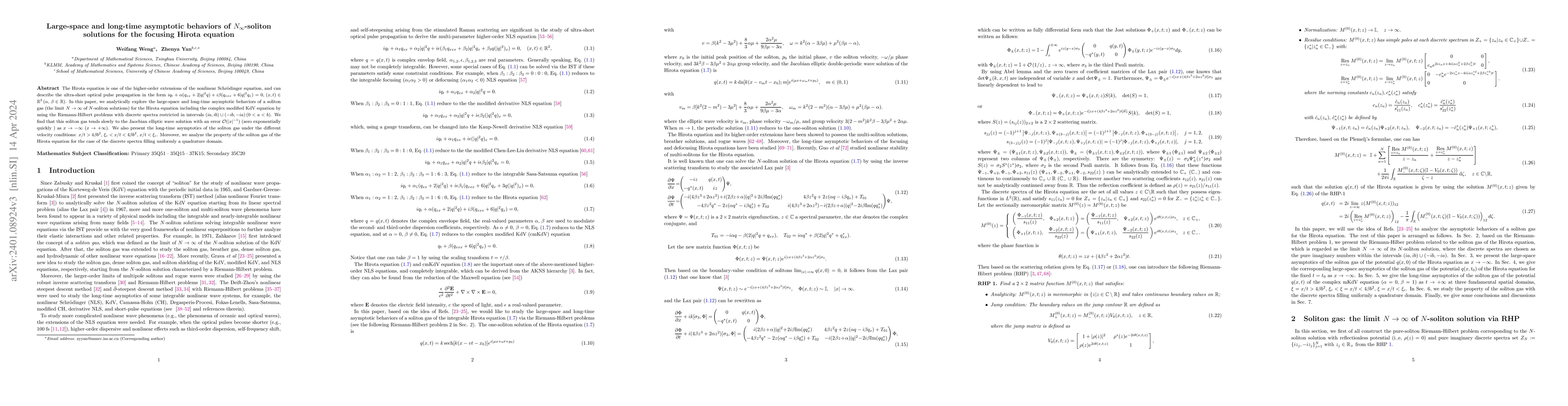 Thumbnail for Large-space and long-time asymptotic behaviors of $N_{\infty}$-soliton
  solutions (soliton gas) for the focusing Hirota equation