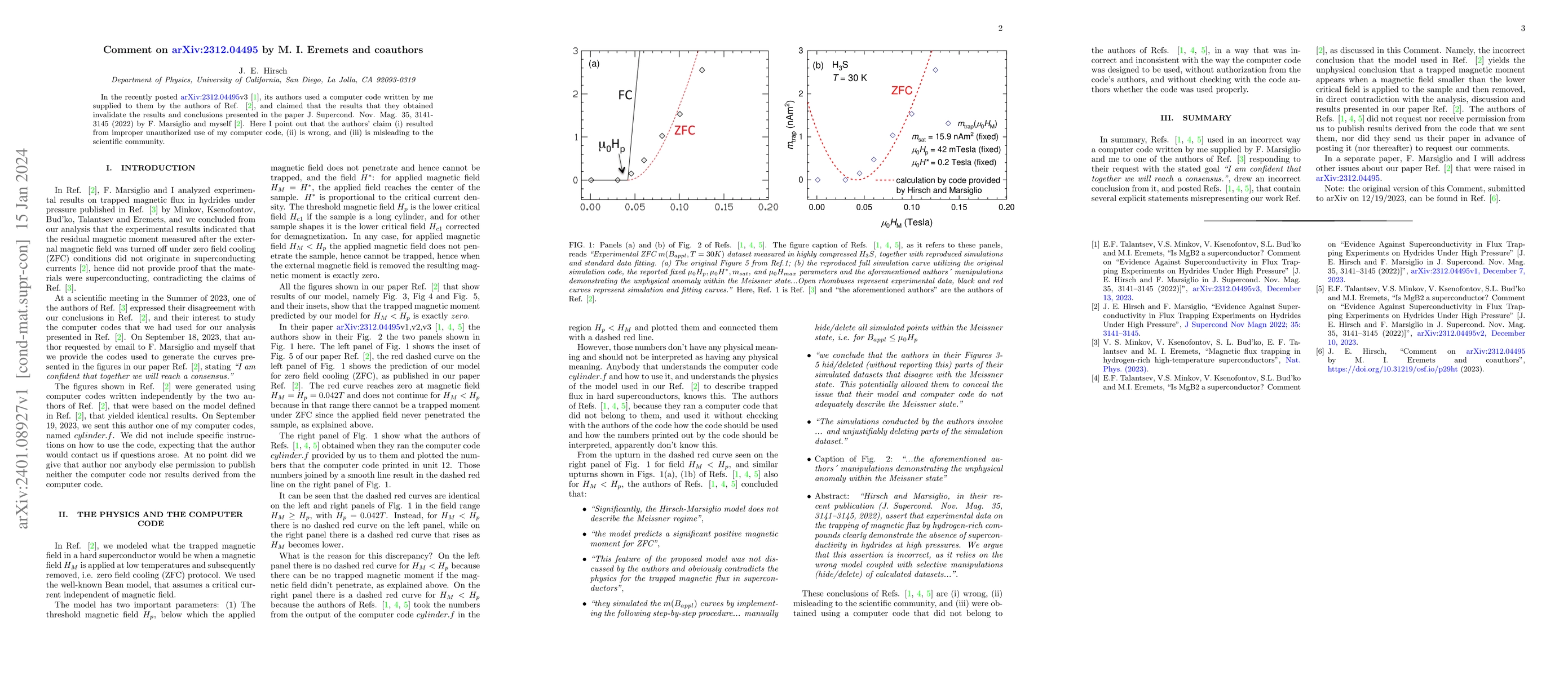 Thumbnail for Comment on arXiv:2312.04495 by M. I. Eremets and coauthors