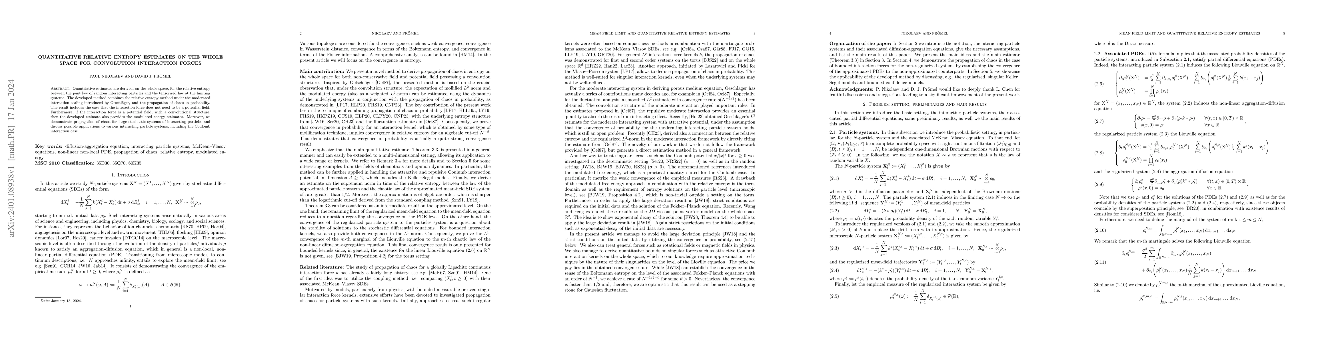 Thumbnail for Quantitative relative entropy estimates on the whole space for
  convolution interaction forces