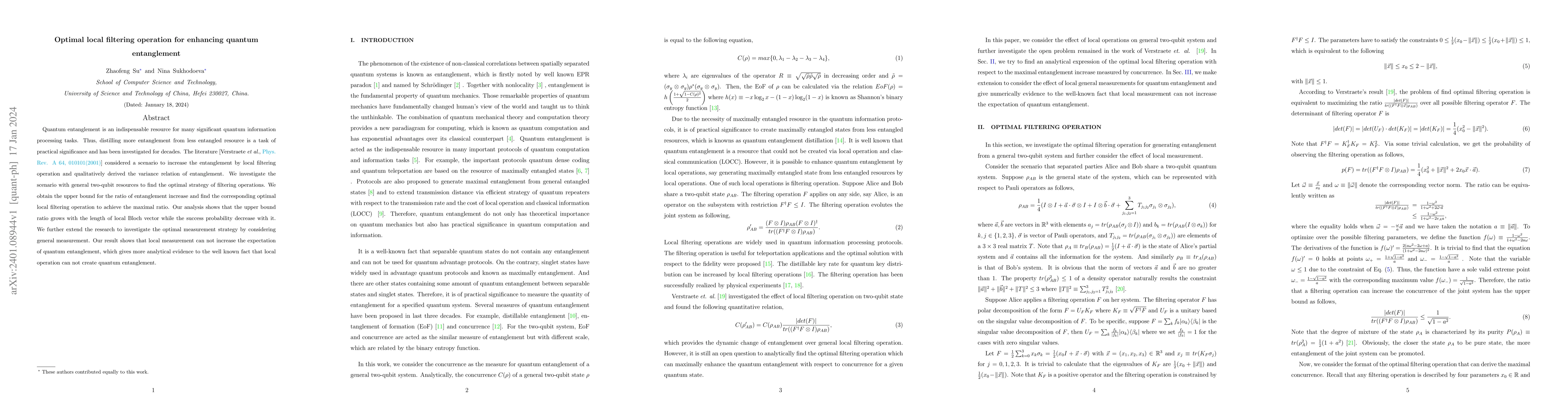 Thumbnail for Optimal local filtering operation for enhancing quantum entanglement