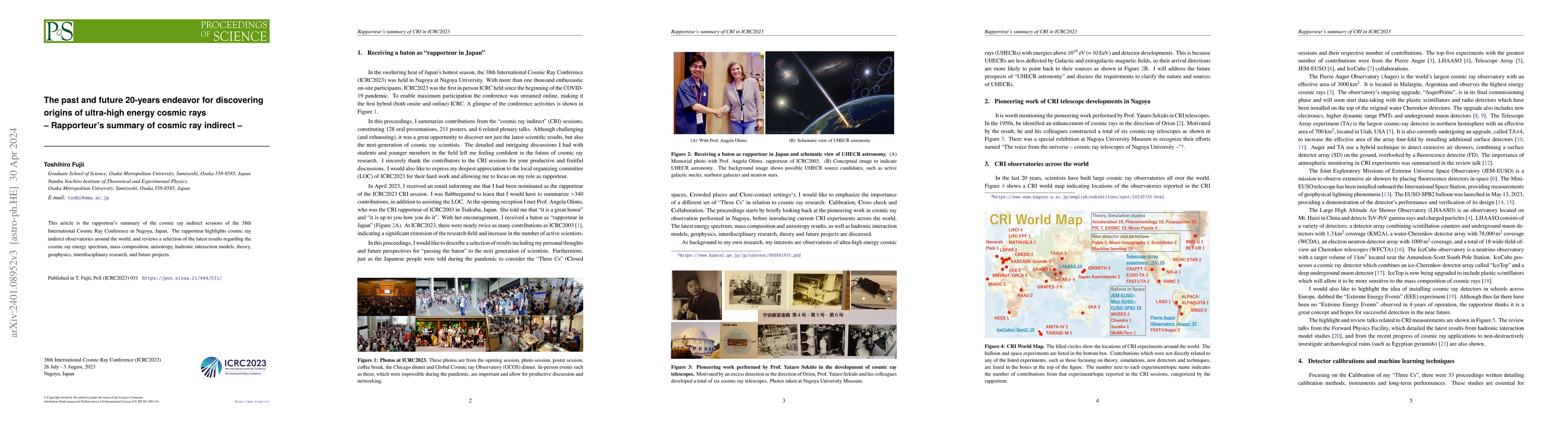 Thumbnail for The past and future 20-years endeavor for discovering origins of
  ultra-high energy cosmic rays -- Rapporteur's summary of cosmic ray indirect
  --