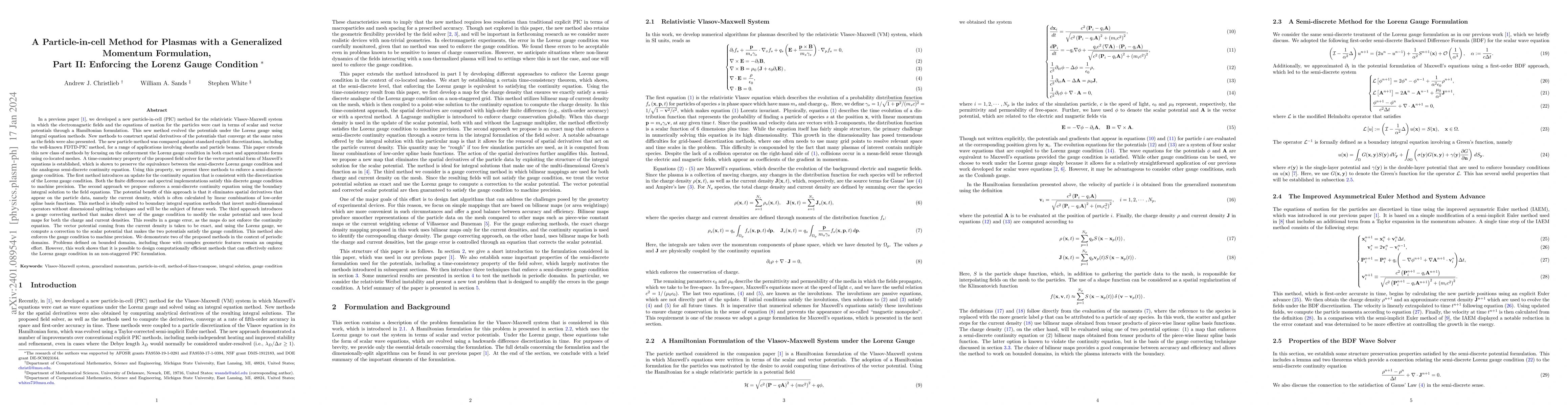 Thumbnail for A Particle-in-cell Method for Plasmas with a Generalized Momentum
  Formulation, Part II: Enforcing the Lorenz Gauge Condition
