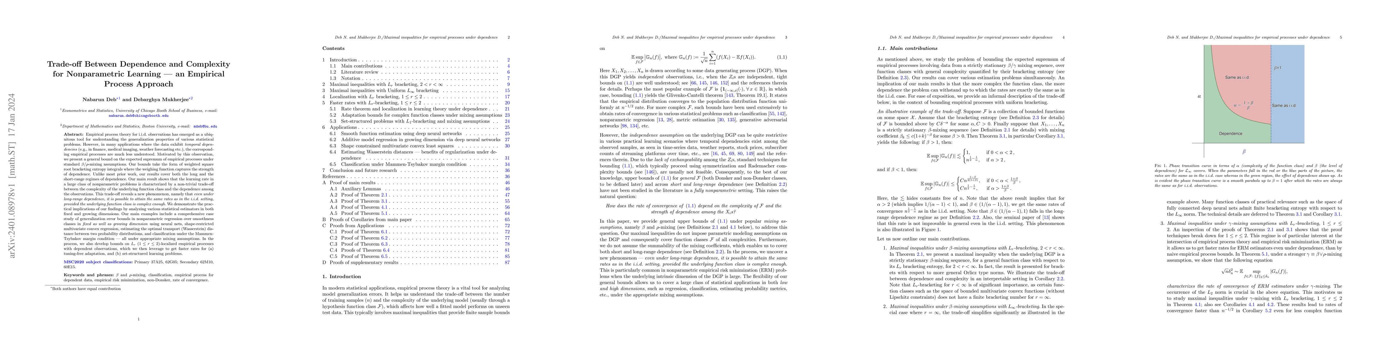 Thumbnail for Trade-off Between Dependence and Complexity for Nonparametric Learning
  -- an Empirical Process Approach