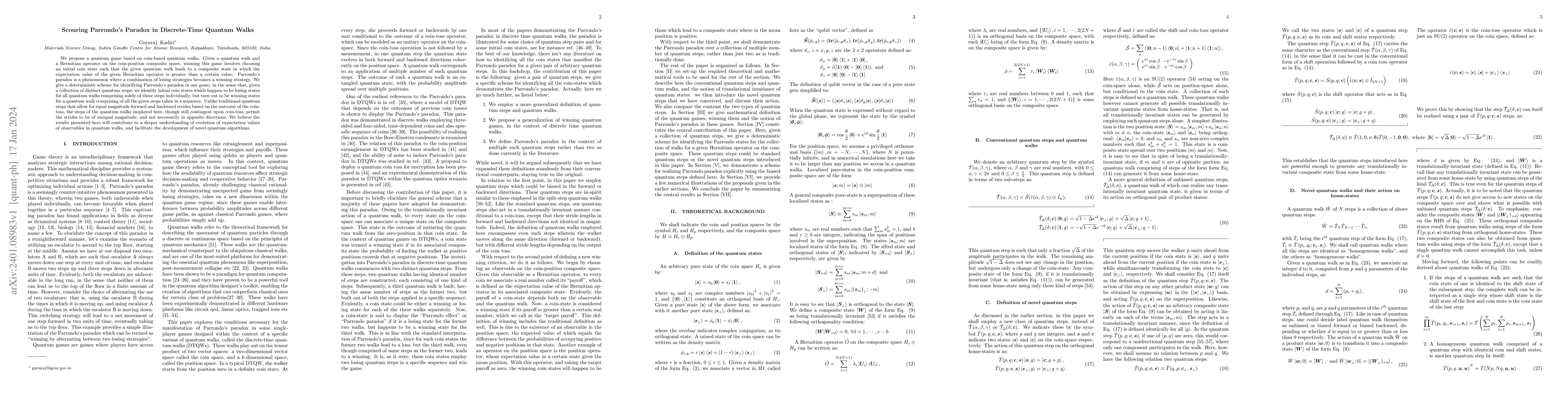 Thumbnail for Scouring Parrondo's Paradox in Discrete-Time Quantum Walks