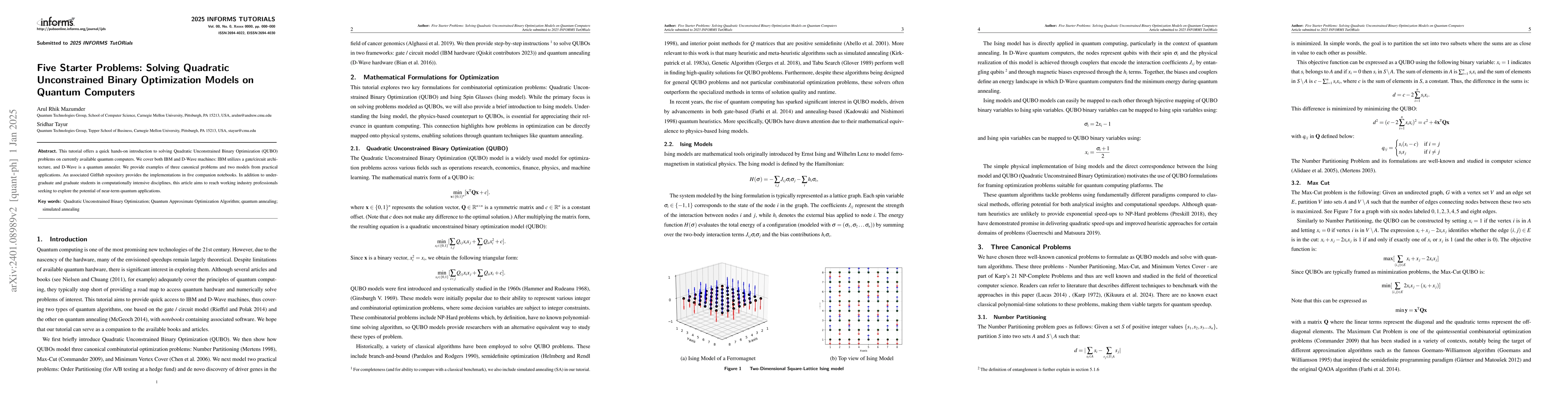 Thumbnail for Five Starter Problems: Solving Quadratic Unconstrained Binary
  Optimization Models on Quantum Computers