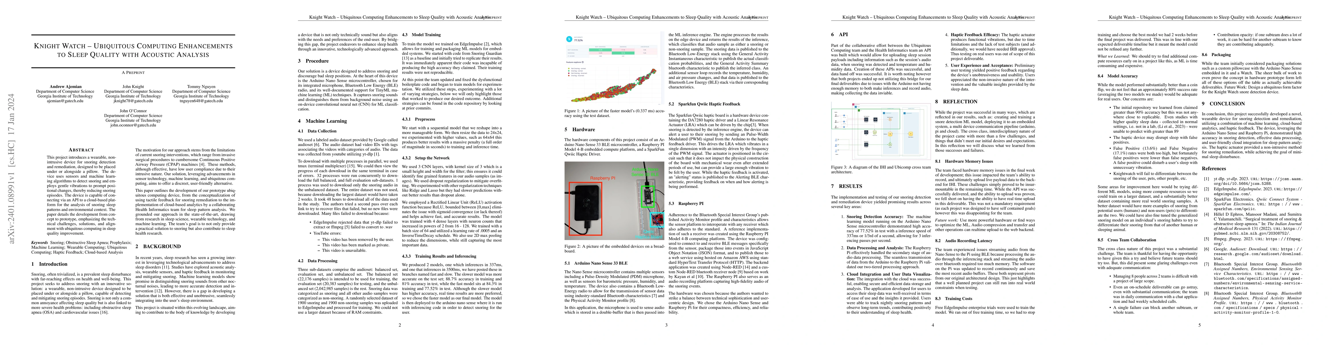 Thumbnail for Knight Watch: Ubiquitous Computing Enhancements To Sleep Quality With
  Acoustic Analysis