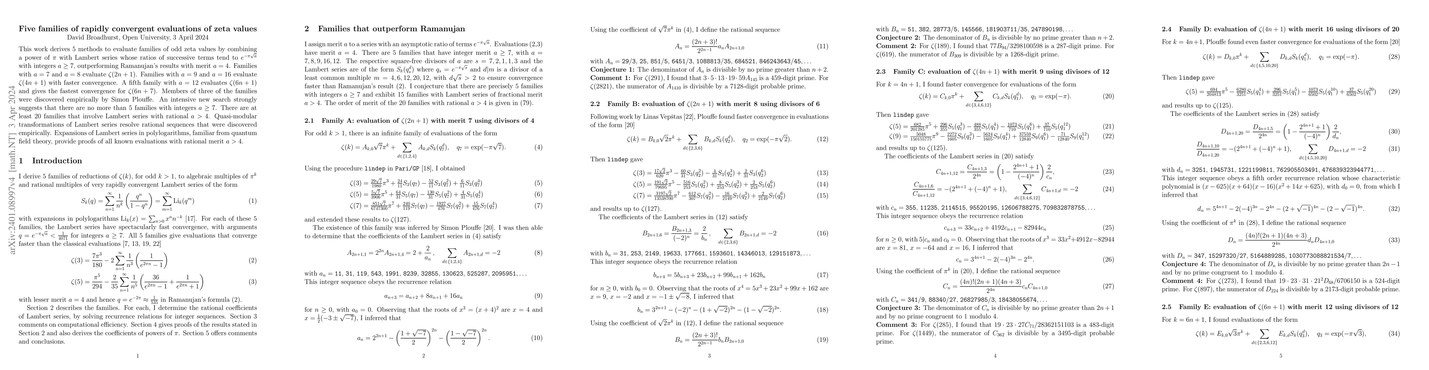 Thumbnail for Five families of rapidly convergent evaluations of zeta values