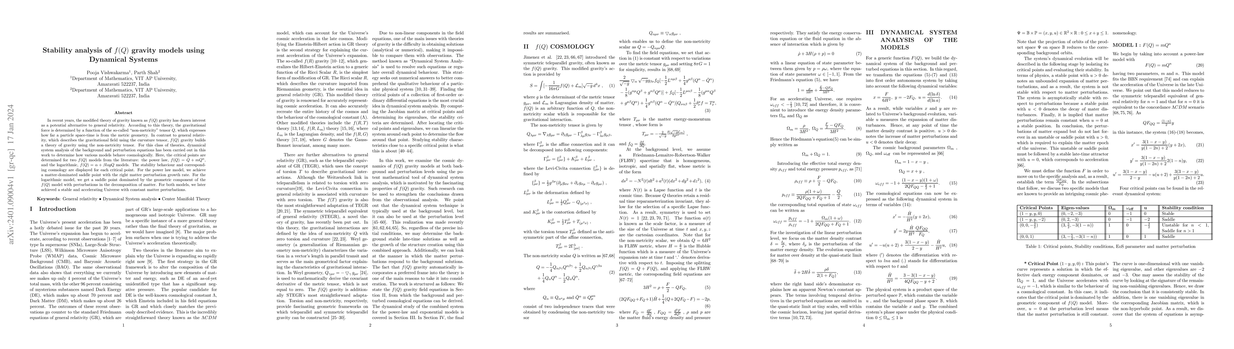 Thumbnail for Stability analysis of f(Q) gravity models using dynamical systems