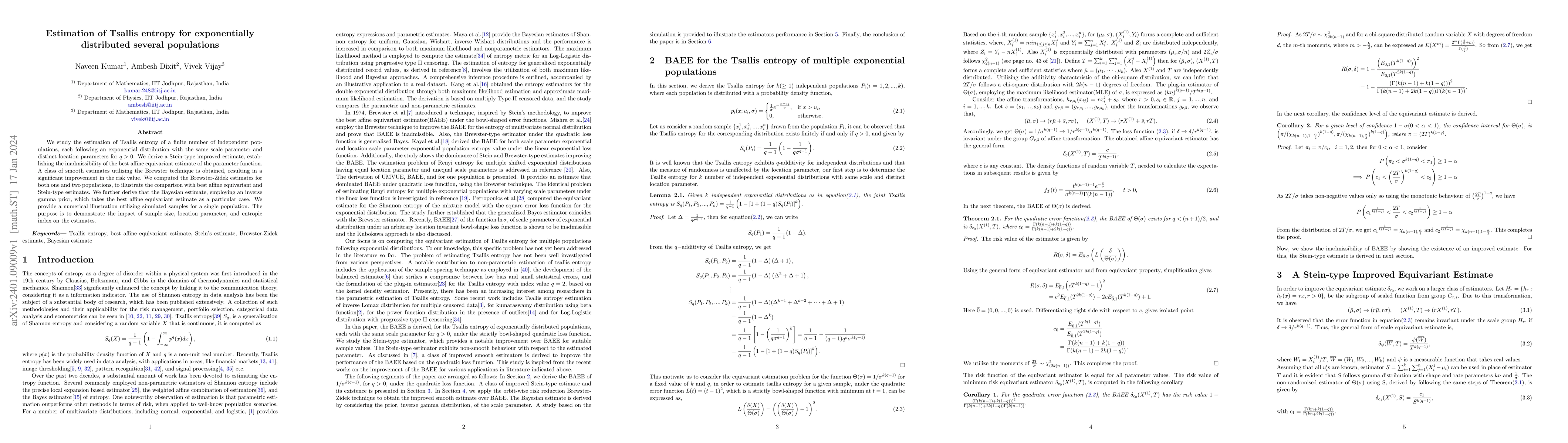 Thumbnail for Estimation of Tsallis entropy for exponentially distributed several
  populations