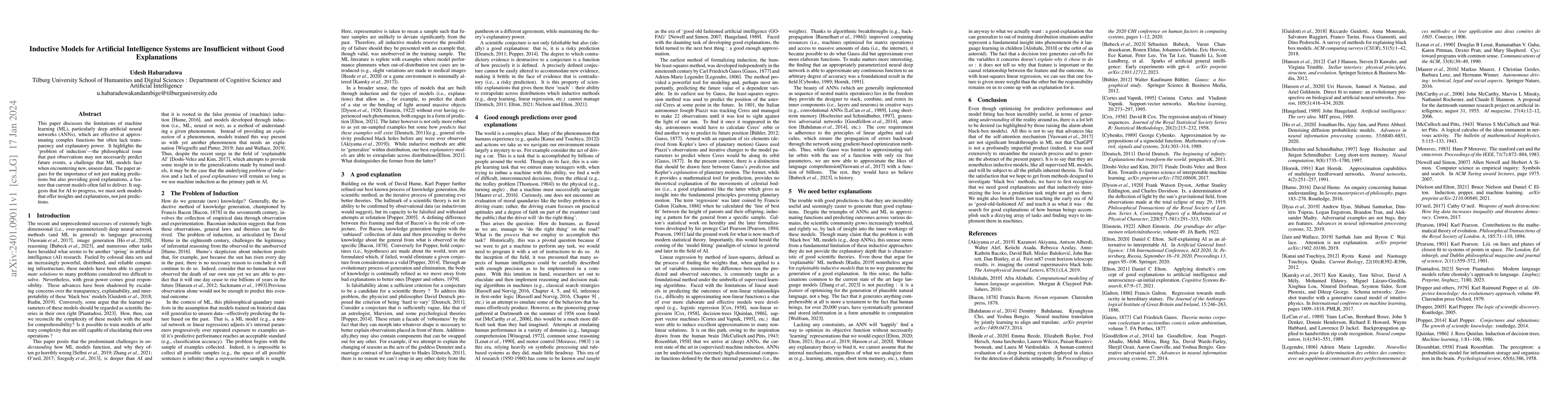 Thumbnail for Inductive Models for Artificial Intelligence Systems are Insufficient
  without Good Explanations