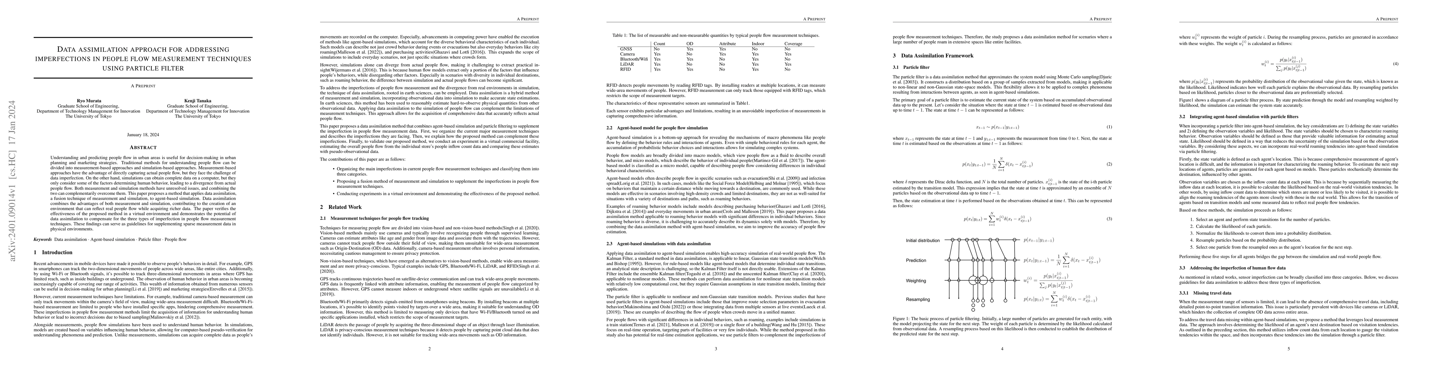 Thumbnail for Data assimilation approach for addressing imperfections in people flow
  measurement techniques using particle filter