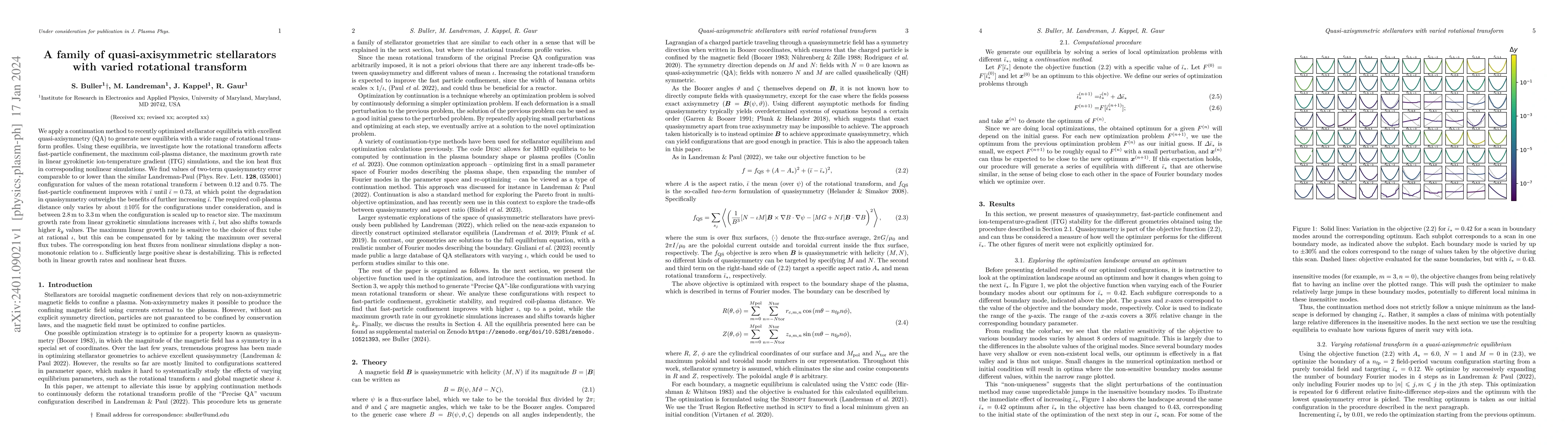 Thumbnail for A family of quasi-axisymmetric stellarators with varied rotational
  transform