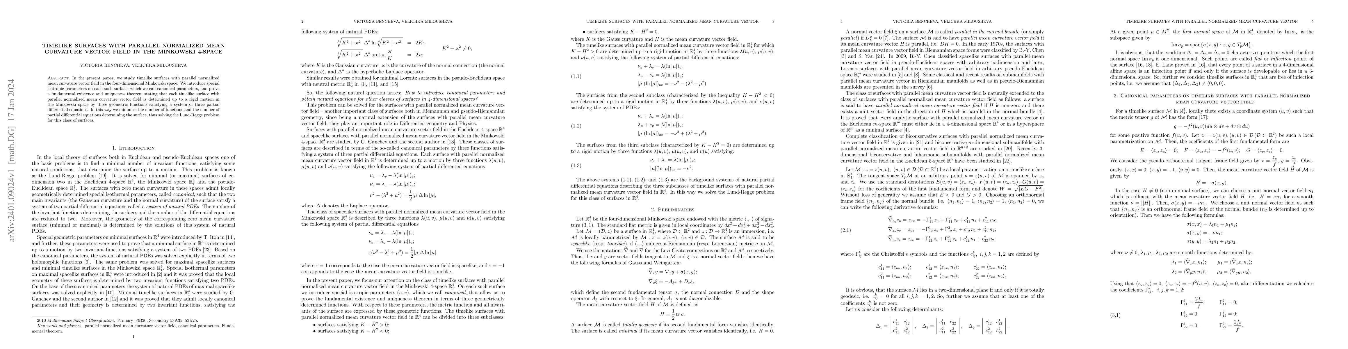Thumbnail for Timelike Surfaces with Parallel Normalized Mean Curvature Vector Field
  in the Minkowski 4-Space