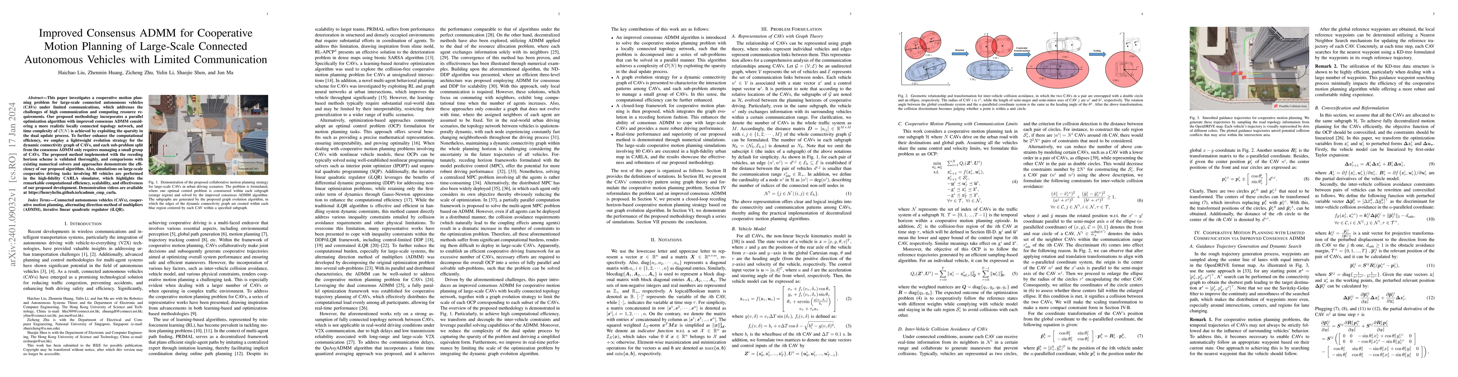 Thumbnail for Improved Consensus ADMM for Cooperative Motion Planning of Large-Scale
  Connected Autonomous Vehicles with Limited Communication