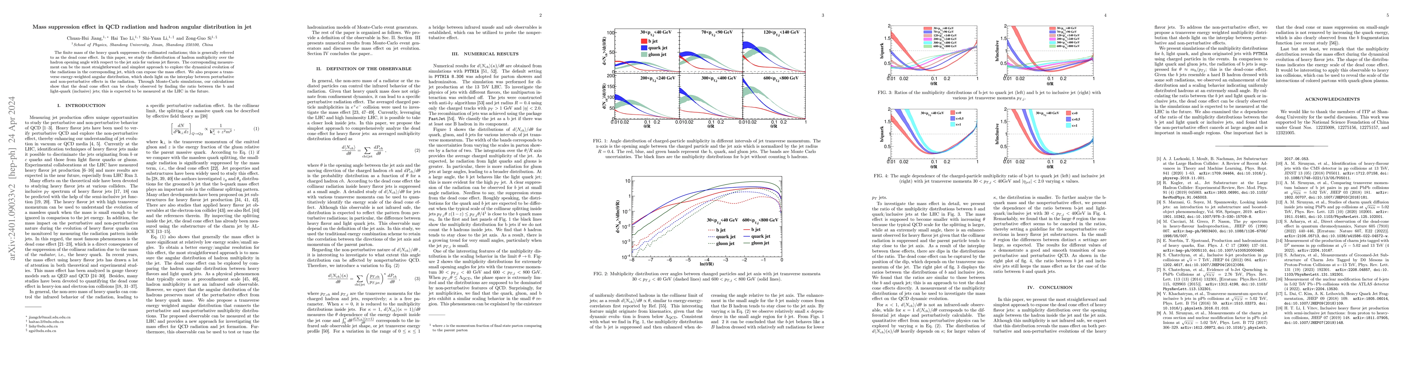Thumbnail for Mass suppression effect in QCD radiation and hadron angular distribution
  in jet