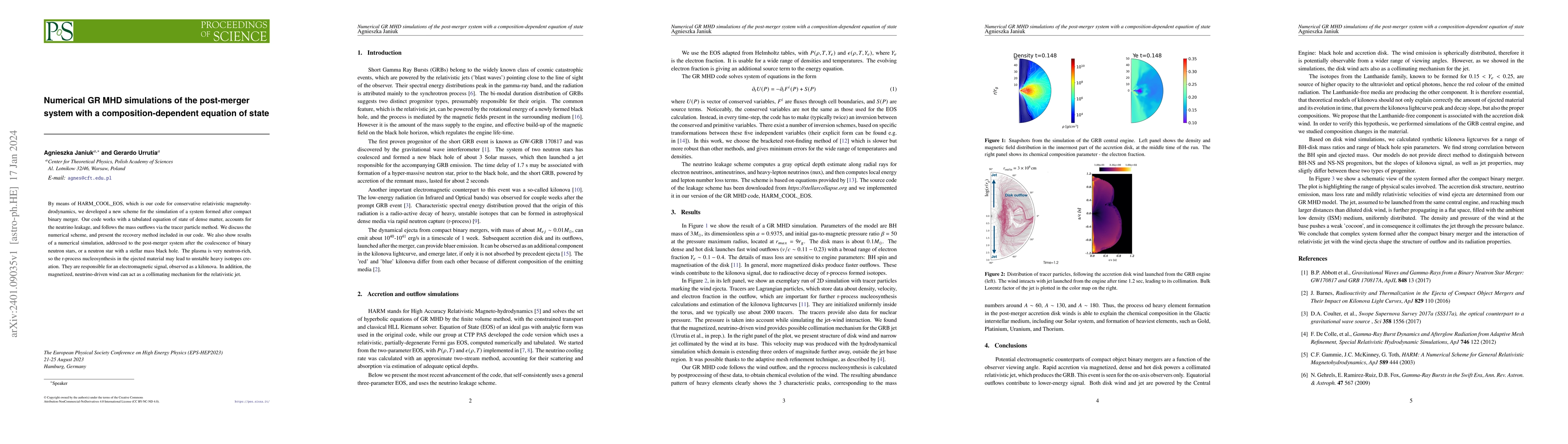 Thumbnail for Numerical GR MHD simulations of the post-merger system with a
  composition-dependent equation of state