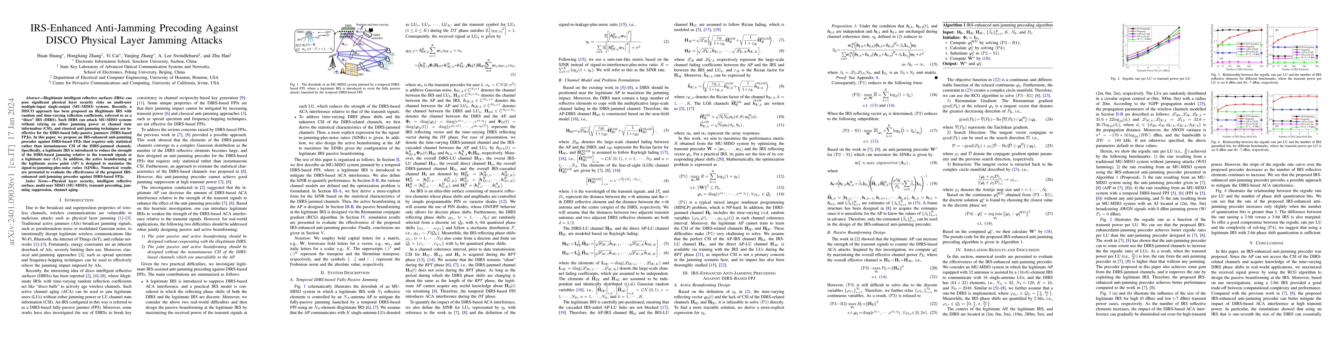 Thumbnail for IRS-Enhanced Anti-Jamming Precoding Against DISCO Physical Layer Jamming
  Attacks