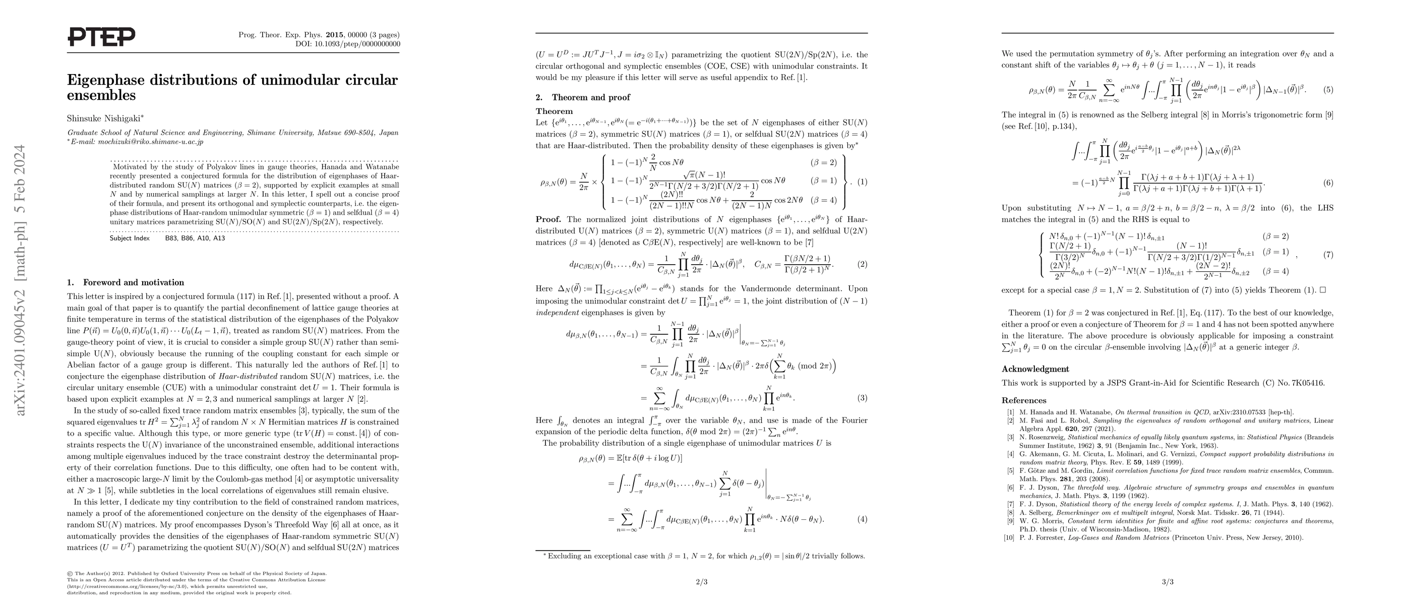 Thumbnail for Eigenphase distributions of unimodular circular ensembles