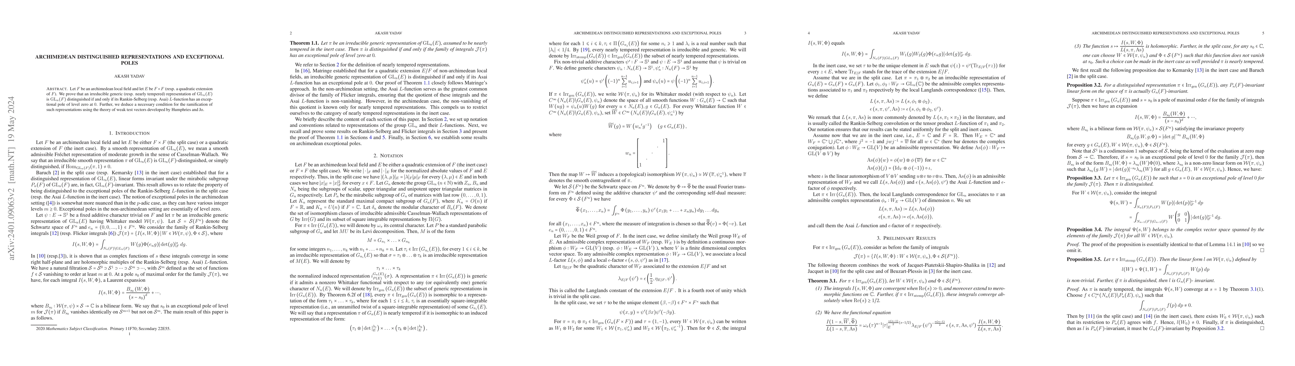 Thumbnail for Archimedean Distinguished Representations and Exceptional Poles