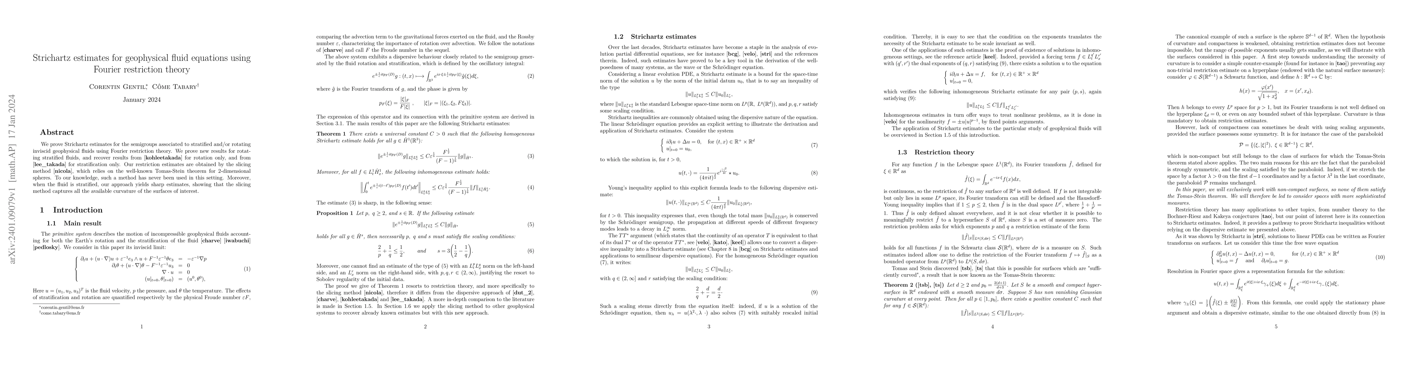 Thumbnail for Strichartz estimates for geophysical fluid equations using Fourier
  restriction theory