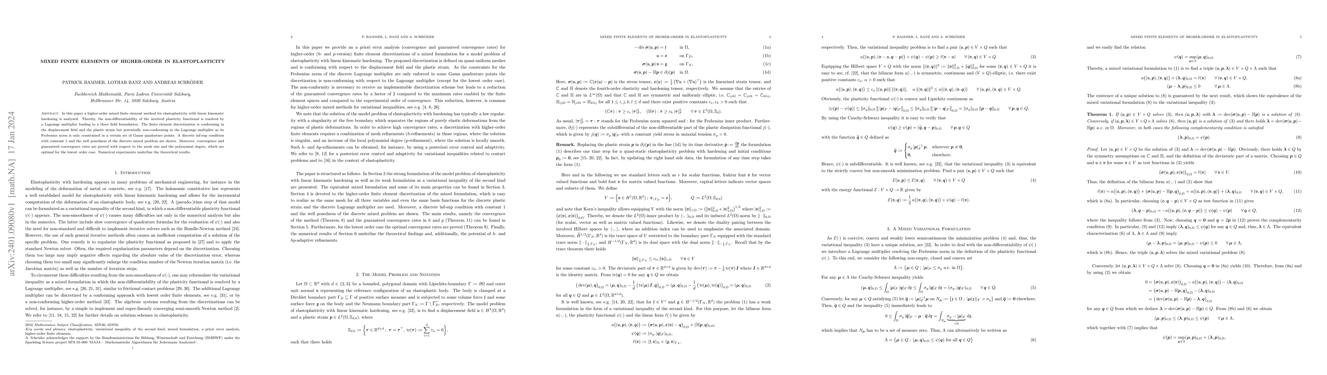 Thumbnail for Mixed Finite Elements of Higher-Order in Elastoplasticity