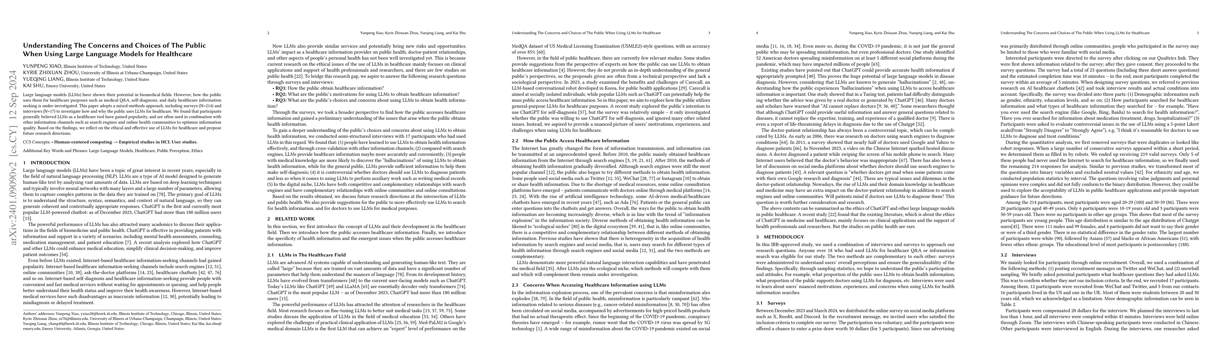 Thumbnail for Understanding the concerns and choices of public when using large
  language models for healthcare