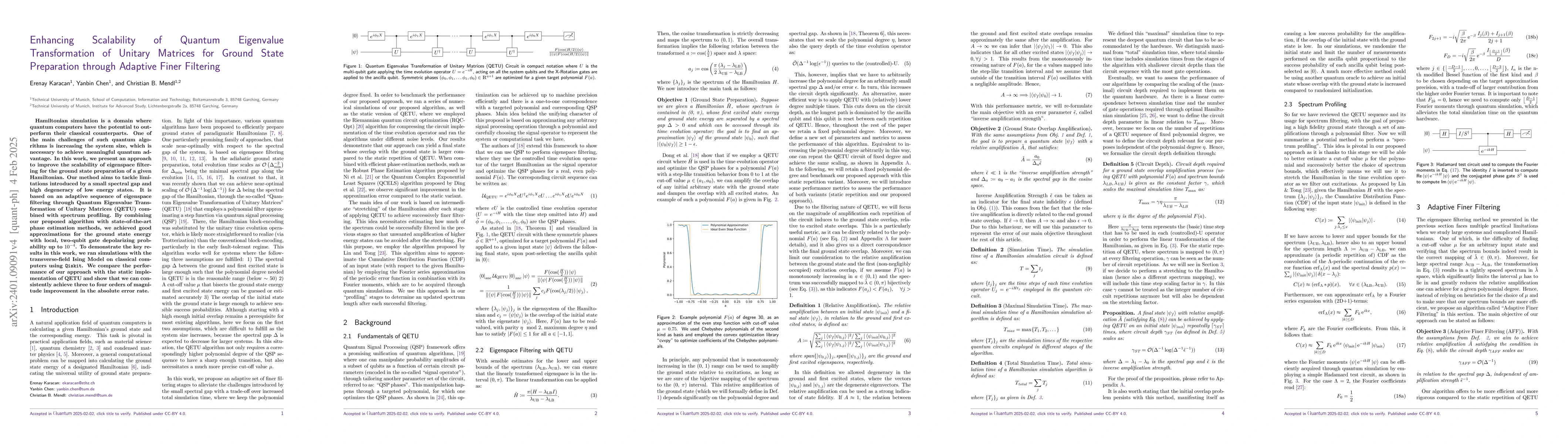Thumbnail for Enhancing Scalability of Quantum Eigenvalue Transformation of Unitary
  Matrices for Ground State Preparation through Adaptive Finer Filtering