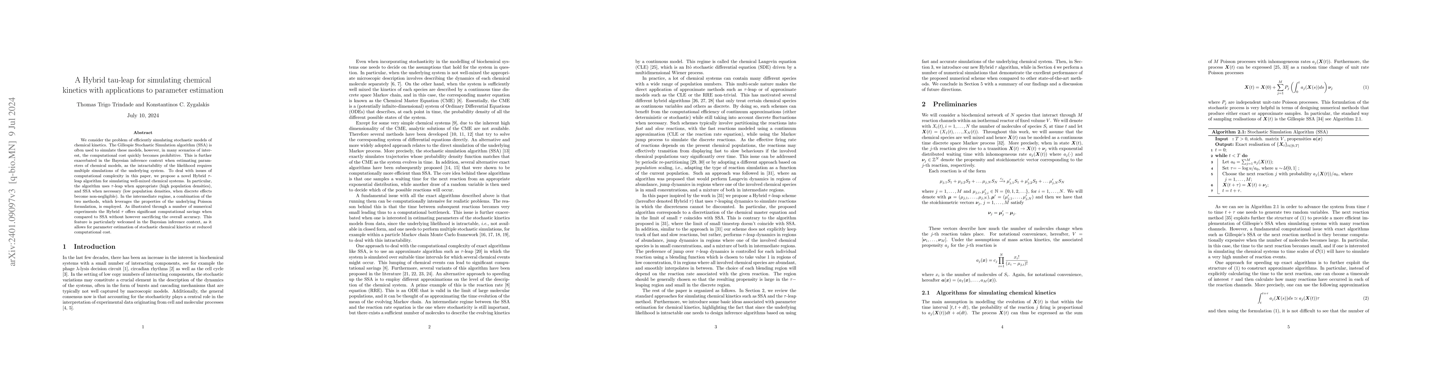 Thumbnail for A hybrid tau-leap for simulating chemical kinetics with applications to
  parameter estimation