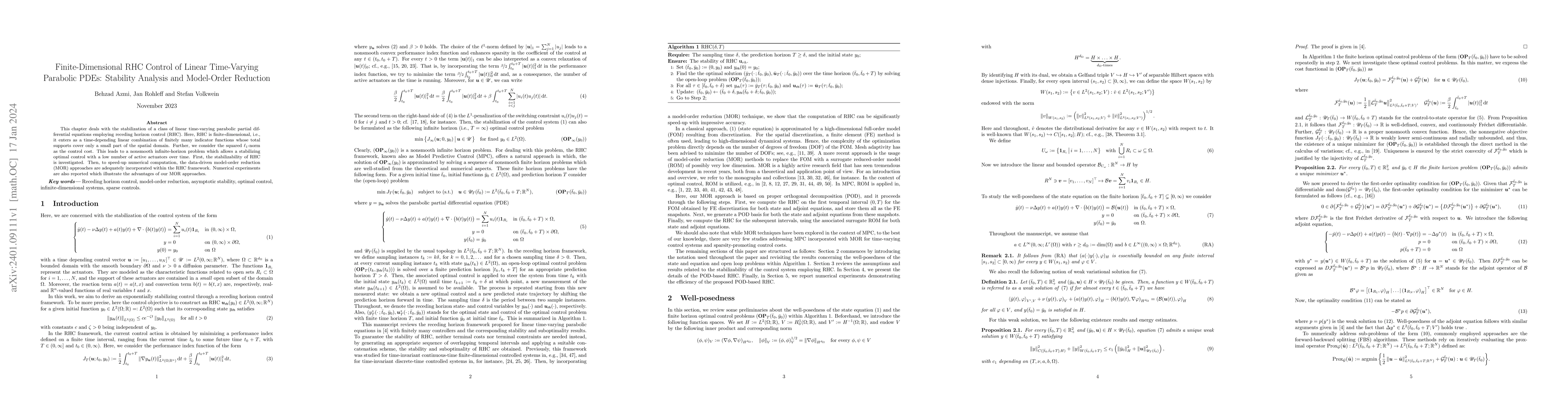 Thumbnail for Finite-Dimensional RHC Control of Linear Time-Varying Parabolic PDEs:
  Stability Analysis and Model-Order Reduction