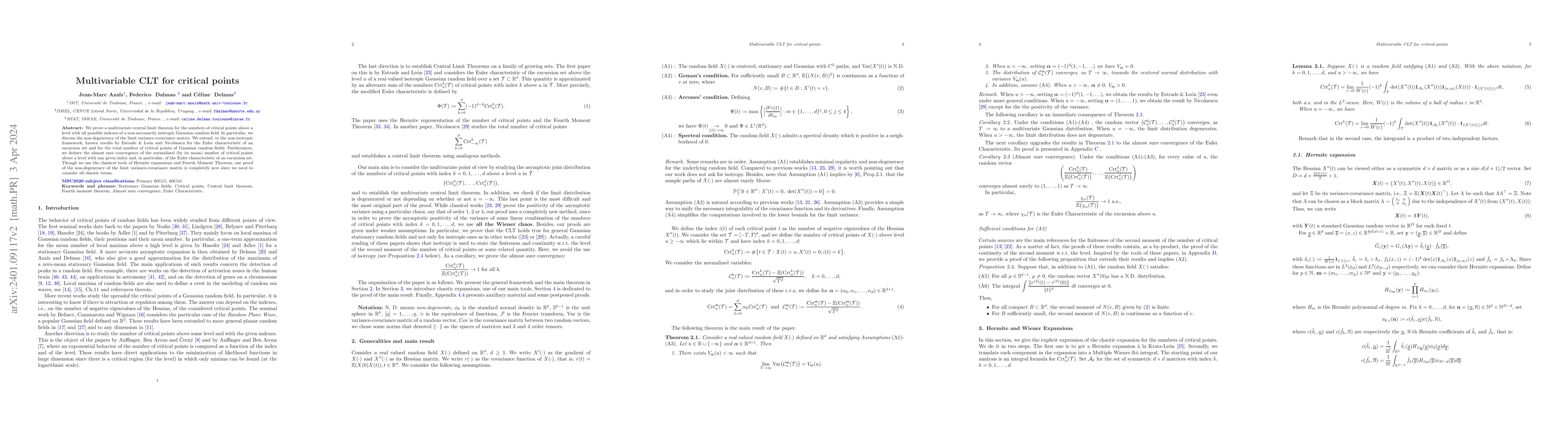 Thumbnail for Multivariate CLT for critical points