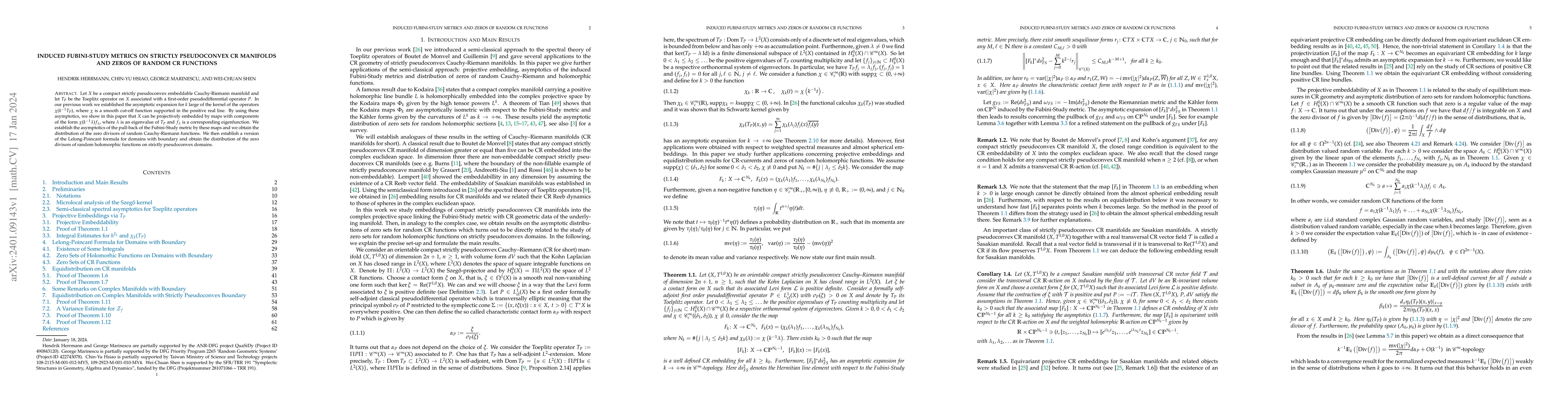 Thumbnail for Induced Fubini-Study metrics on strictly pseudoconvex CR manifolds and
  zeros of random CR functions