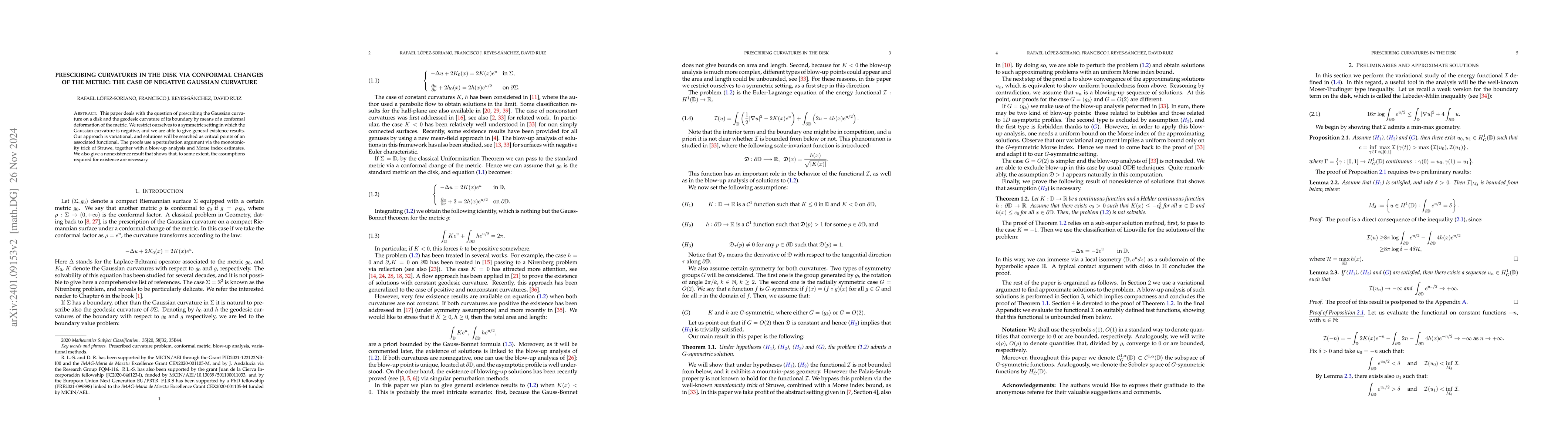 Thumbnail for Prescribing curvatures in the disk via conformal changes of the metric:
  the case of negative Gaussian curvature