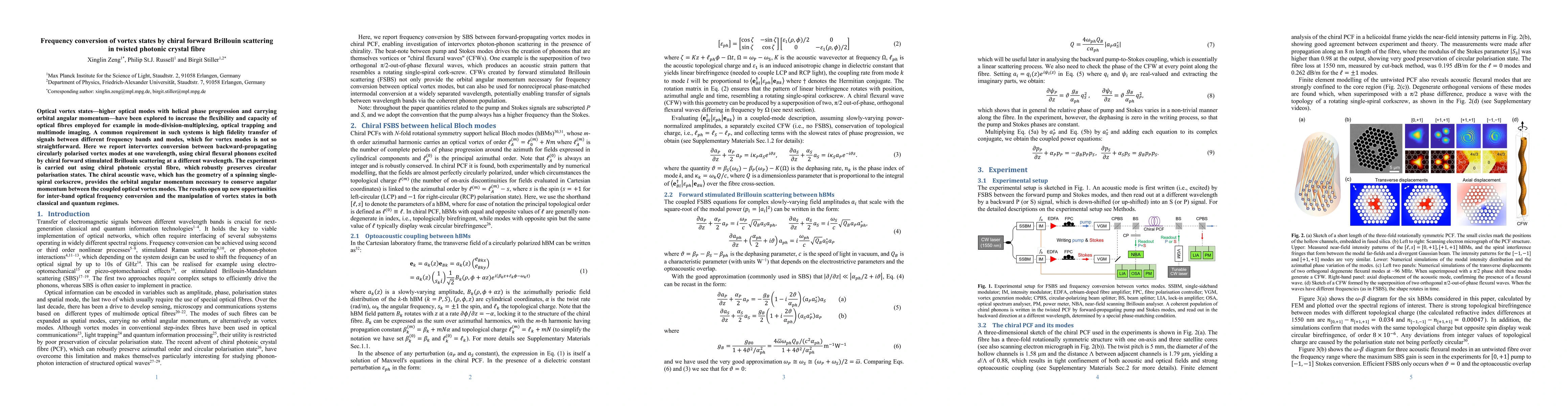 Thumbnail for Frequency conversion of vortex states by chiral forward Brillouin
  scattering in twisted photonic crystal fibre