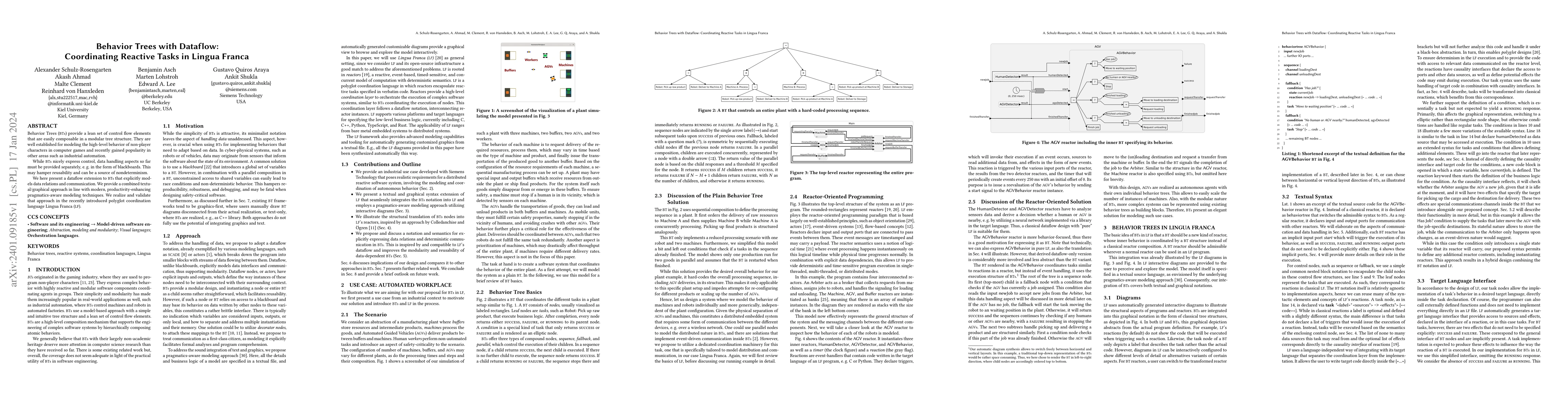 Thumbnail for Behavior Trees with Dataflow: Coordinating Reactive Tasks in Lingua
  Franca