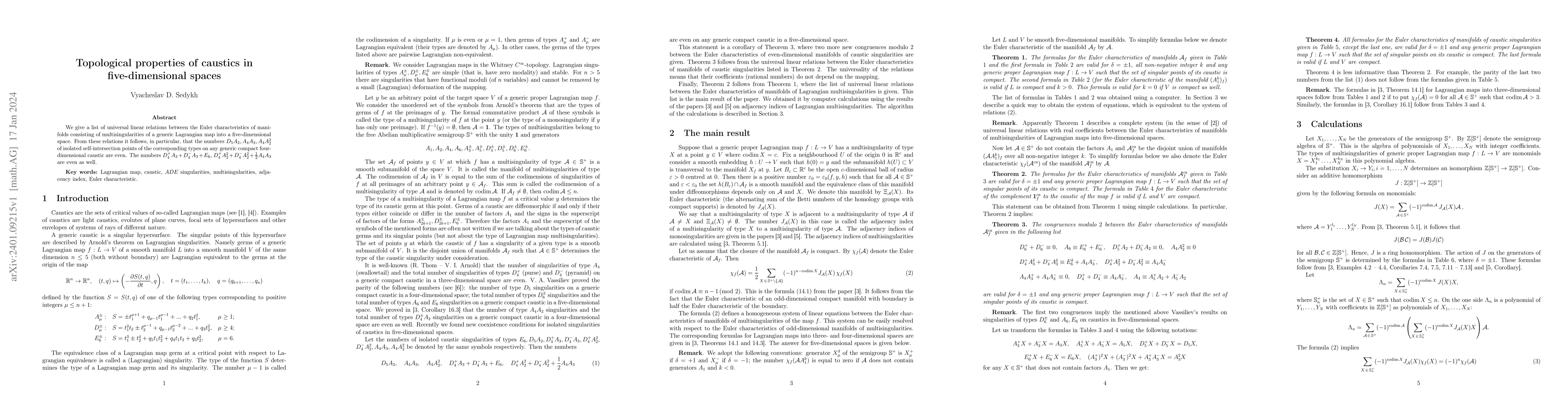 Thumbnail for Topological properties of caustics in five-dimensional spaces