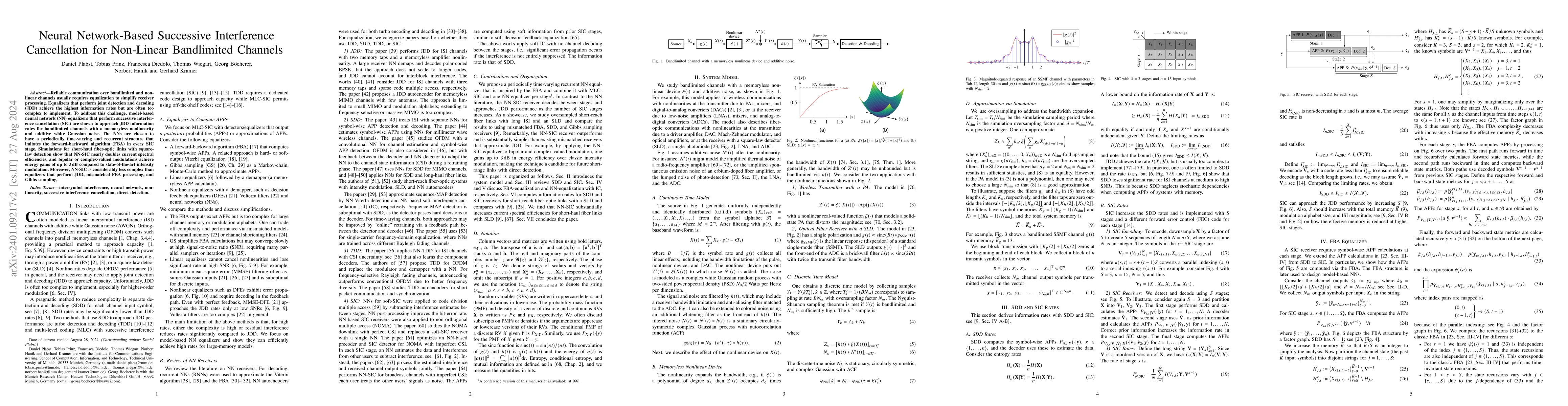 Thumbnail for Neural Network Equalizers and Successive Interference Cancellation for
  Bandlimited Channels with a Nonlinearity