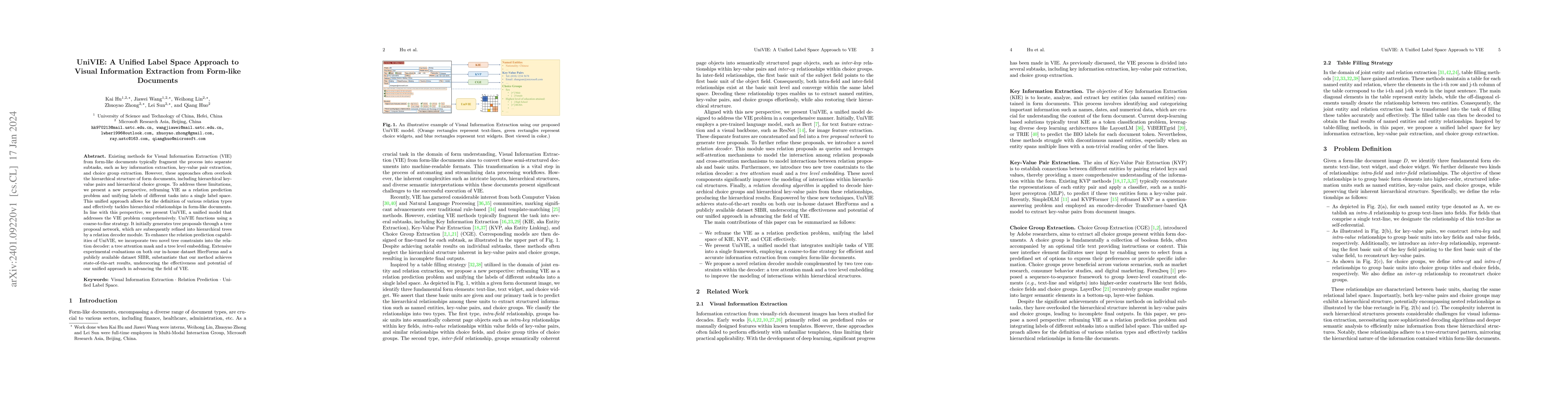 Thumbnail for UniVIE: A Unified Label Space Approach to Visual Information Extraction
  from Form-like Documents