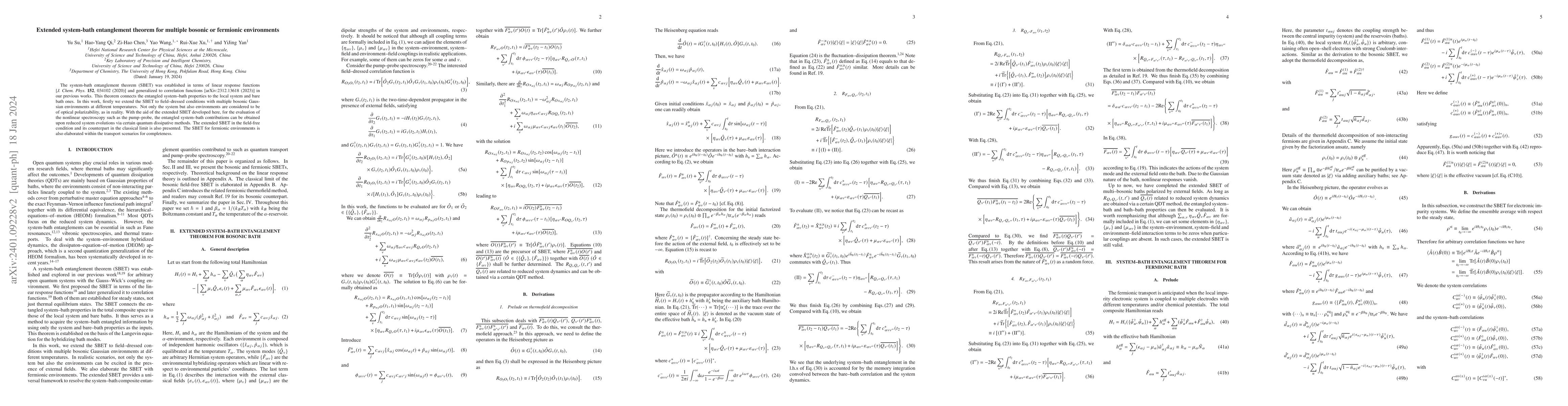 Thumbnail for Extended system-bath entanglement theorem for multiple bosonic or
  fermionic environments