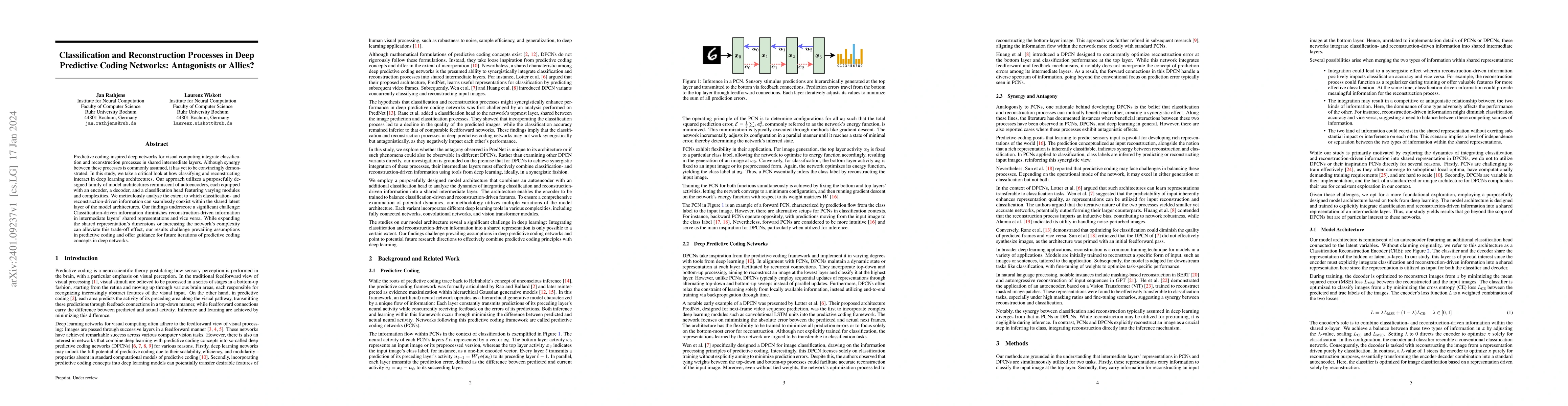 Thumbnail for Classification and Reconstruction Processes in Deep Predictive Coding
  Networks: Antagonists or Allies?